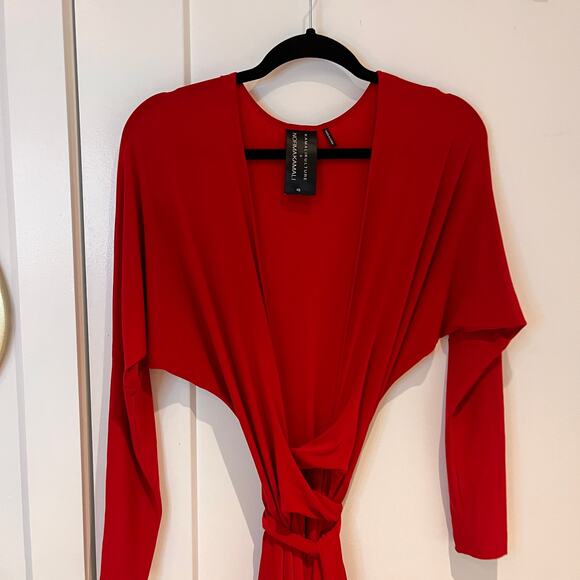 NEW KamaliKulture x Norma Kamali Red Dolman Sleeve Wrap Midi Dress Sz XS - Picture 2 of 10